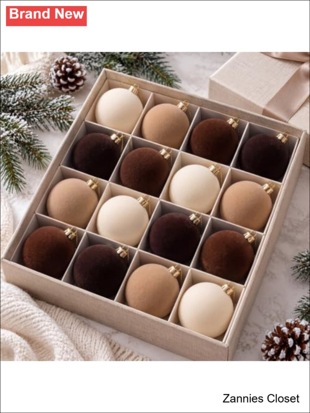 🎄 16 Pc Velvet Christmas Ball Ornaments Shatterproof Hanging Holiday Decor Gift